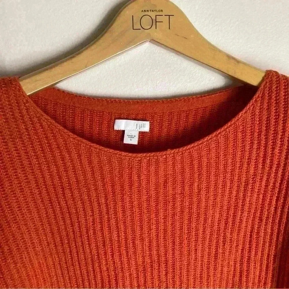 J. Jill Women's Size Small Ribbed Orange Sweater Split Hem Wool Blend - Picture 5 of 5